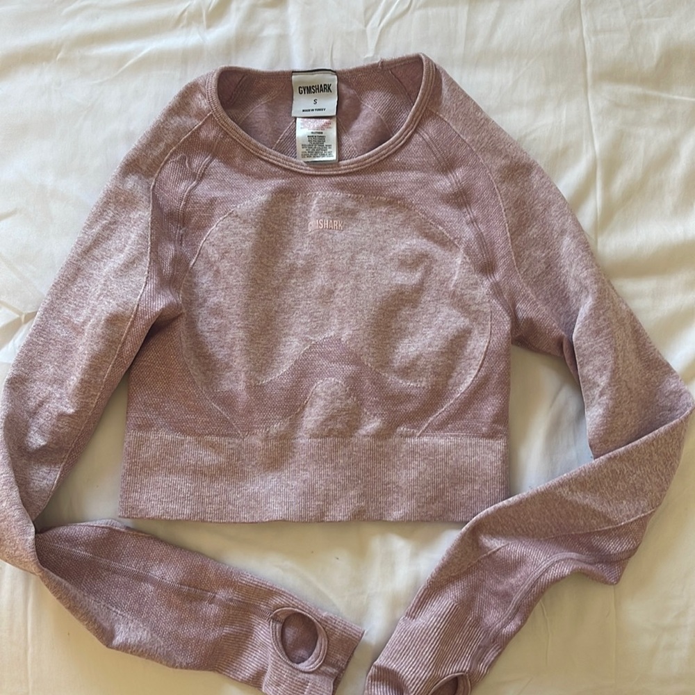 GymShark pink cropped long sleeve workout top